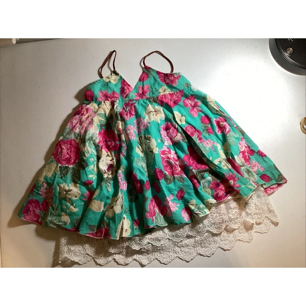 Mud Kingdom Toddler Girls Lace Flower Dress, Teal Peony Roses Size 110 (5Y) Soft